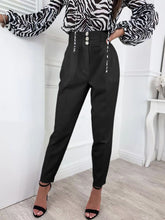 Pantalones largos con botones de color liso y cintura alta